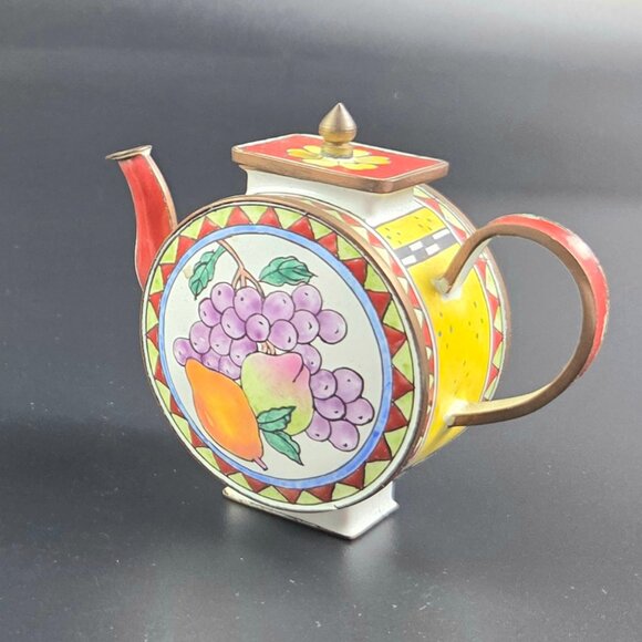 Miniature Enameled Teapot – Fruits Design – 3.5" Tall - Picture 2 of 12